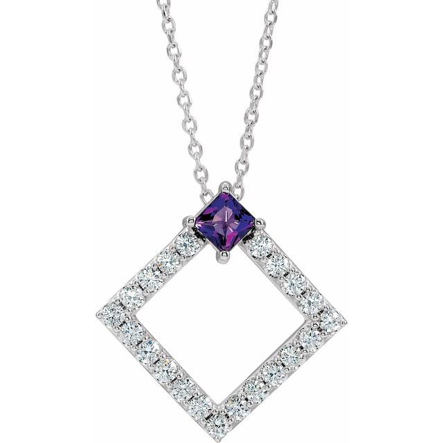 14K White Amethyst & 3/8 CTW Diamond 16-18" Necklace    