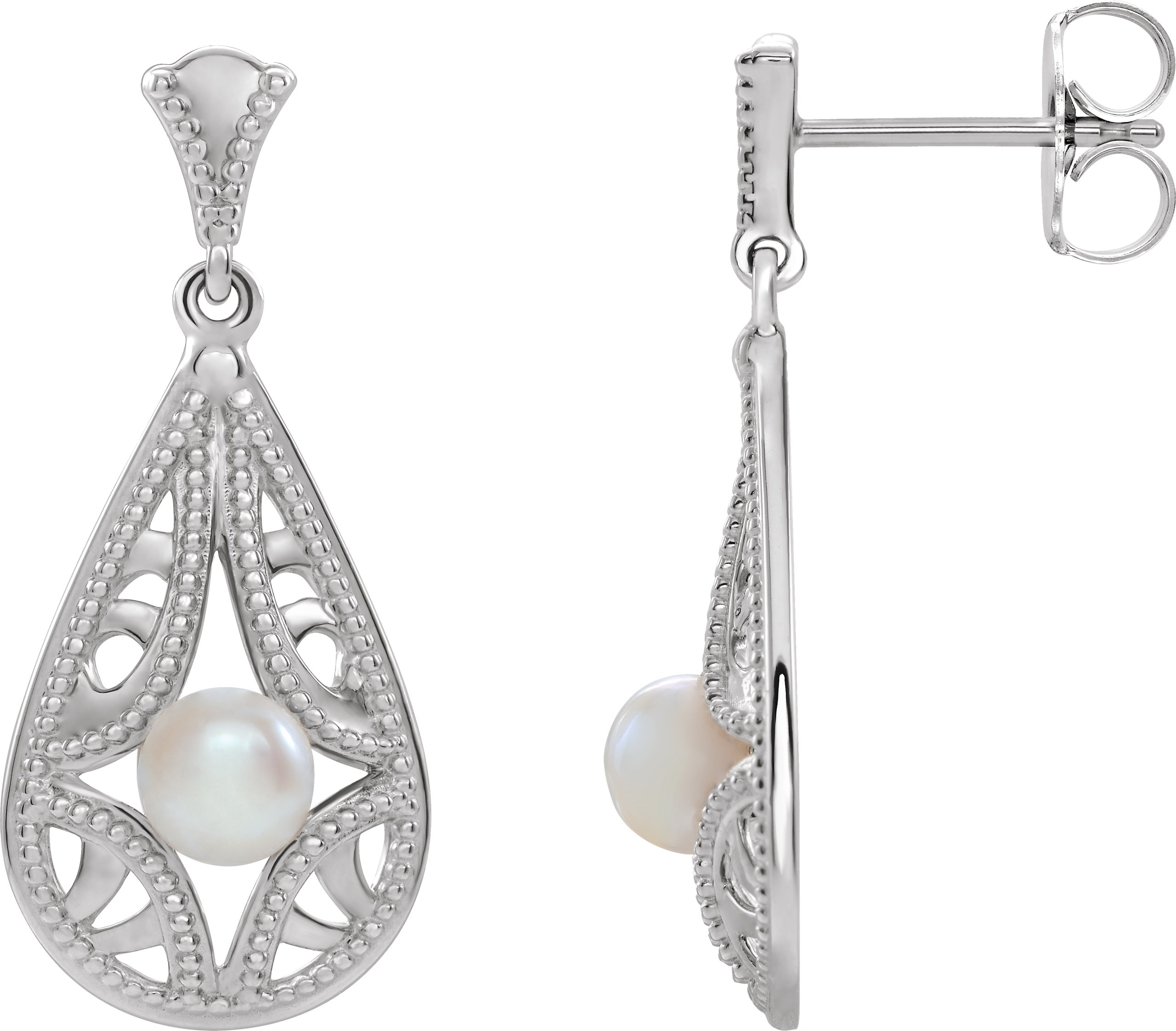 14K White Cultured White Freshwater Pearl Vintage-Inspired Earrings