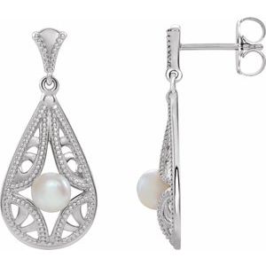 Sterling Silver Cultured White Freshwater Pearl Vintage-Inspired Earrings