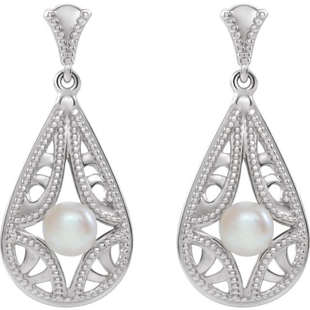 14K White Freshwater Cultured Pearl Vintage-Inspired Earrings  