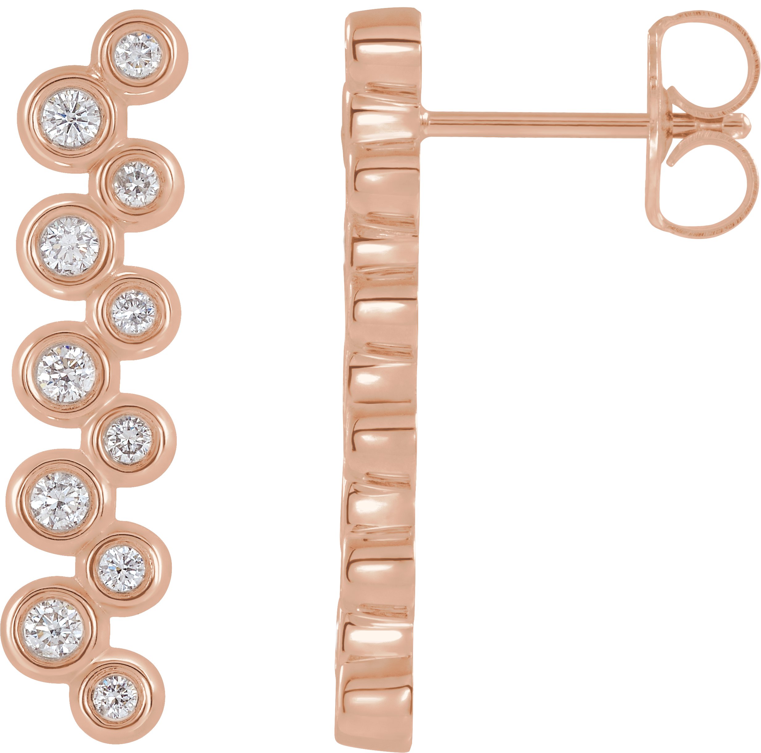 14K Rose 1/3 CTW Diamond Bezel-Set Bar Earrings