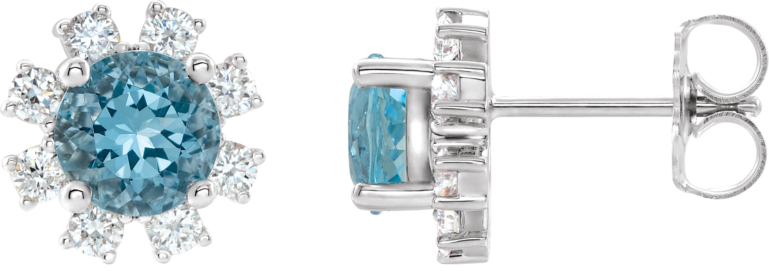14K White Natural Blue Zircon & 1/2 CTW Natural Diamond Earrings