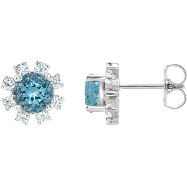 14K White Natural Blue Zircon & .06 CTW Natural Diamond Earrings