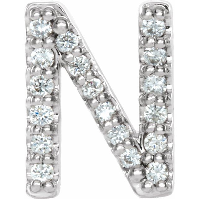 14K White .06 CTW Natural Diamond Initial N Earring