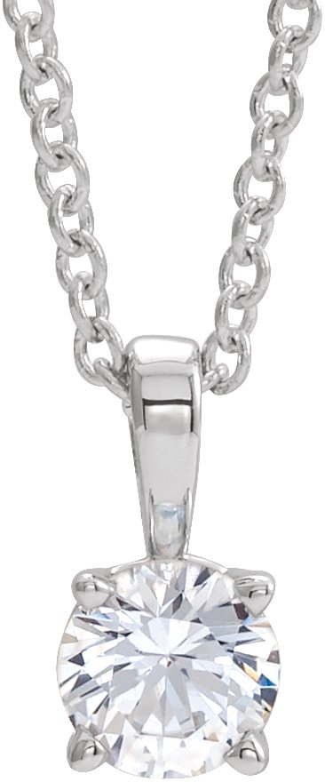 14K White 4 mm Round White Sapphire Birthstone 16-18" Necklace