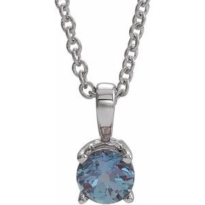 Sterling Silver 6 mm Imitation Alexandrite 16-18" Necklace