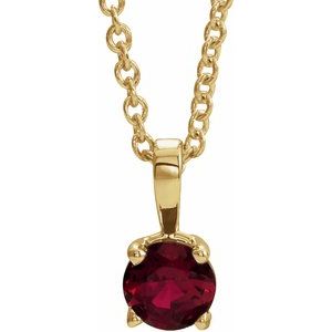 14K Yellow 4 mm Round Chatham® Lab-Created Ruby Birthstone 16-18" Necklace