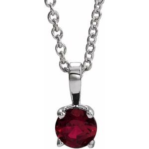 14K White 4 mm Lab-Grown Ruby 16-18" Necklace