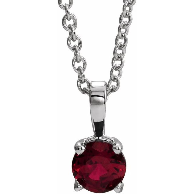 14K White 4 mm Lab-Grown Ruby 16-18 Necklace