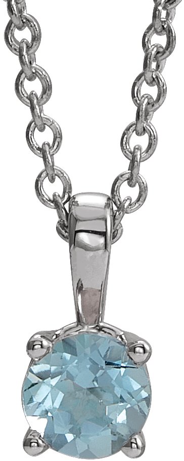 Sterling Silver 6 mm Round Imitation Aquamarine Birthstone 16-18" Necklace