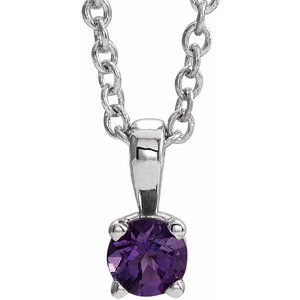 14K White 5 mm Natural Amethyst 16-18" Necklace