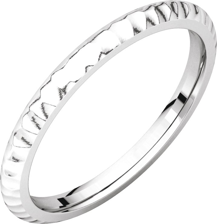 14K White 2 mm Half Round Band with Hammer Finish Size 5 