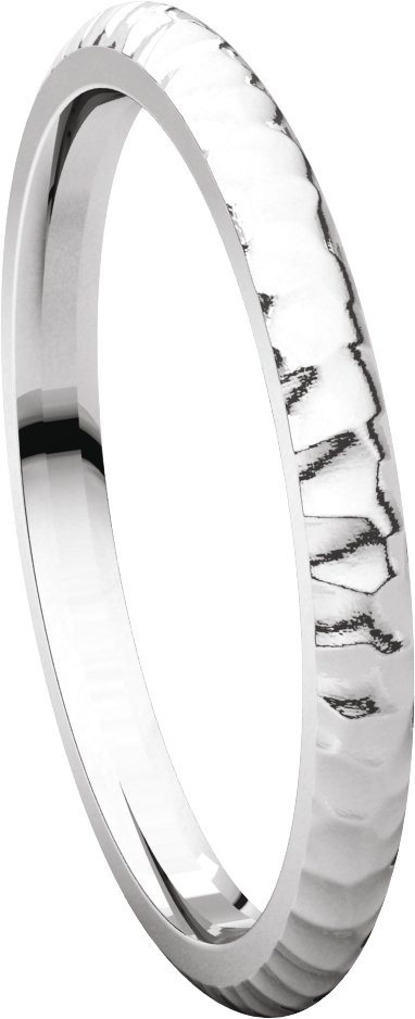 14K White 2 mm Half Round Band with Hammer Finish Size 7 