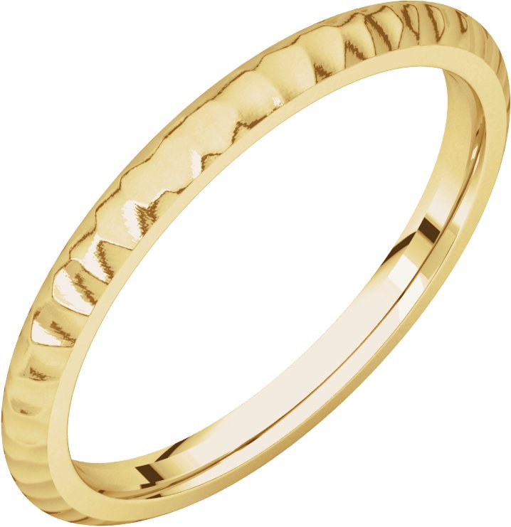 14K Yellow 2 mm Half Round Band with Hammer Finish Size 7 