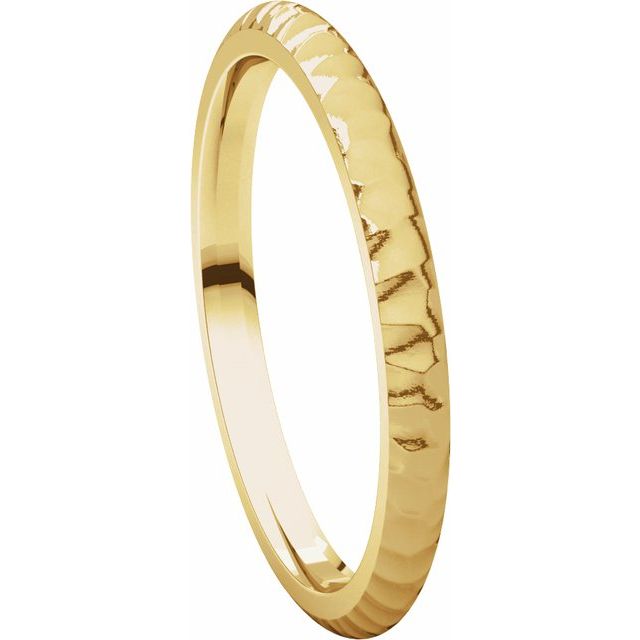 14K Yellow 2 mm Half Round Band with Hammer Finish Size 8 