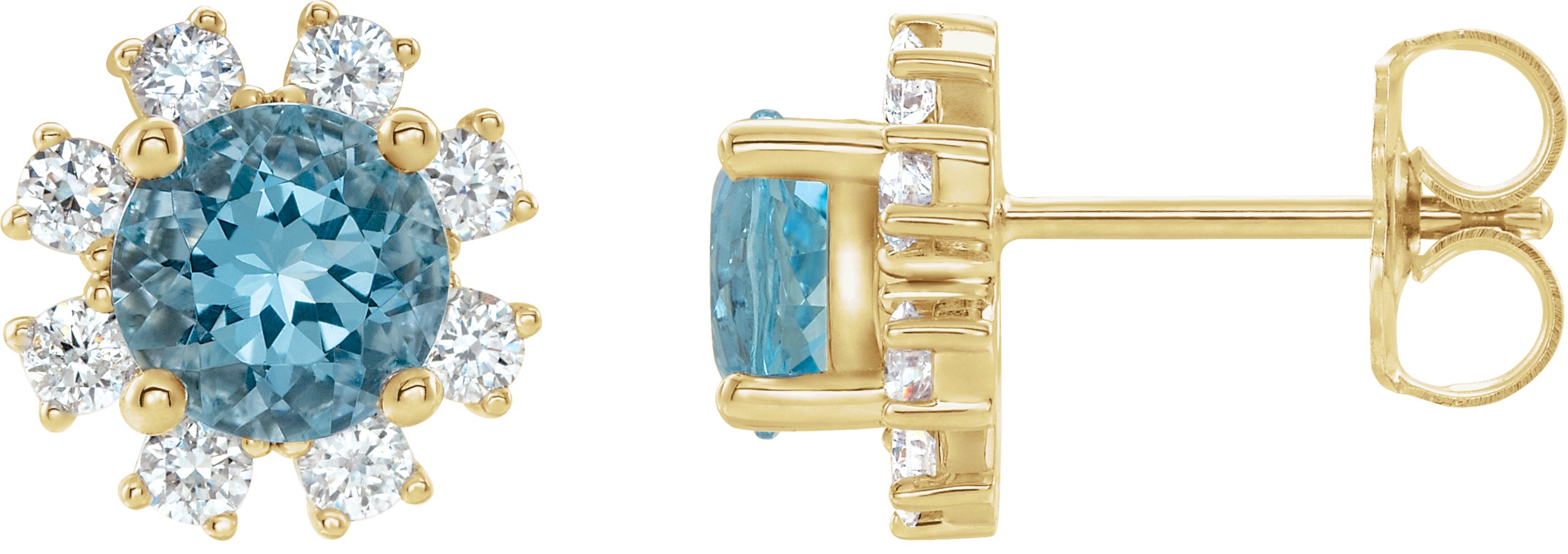 14K Yellow Blue Zircon & 1/2 CTW Diamond Earrings