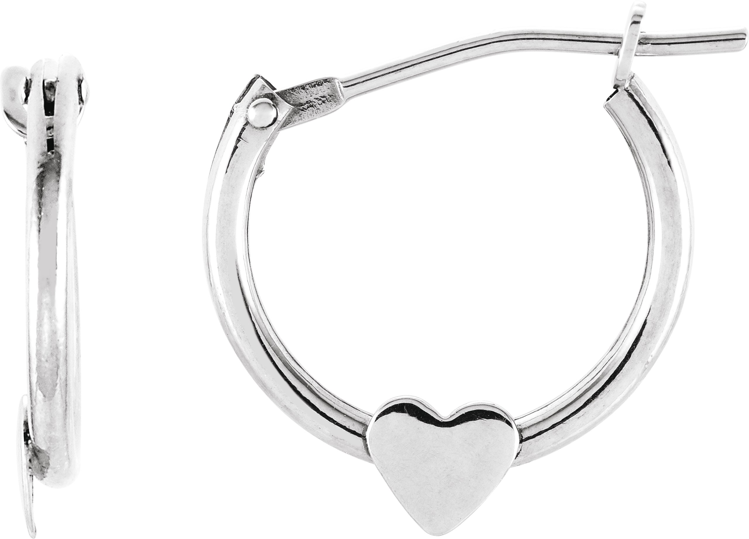 14K White 12.5 mm Youth Hinged Hoop Heart Earrings