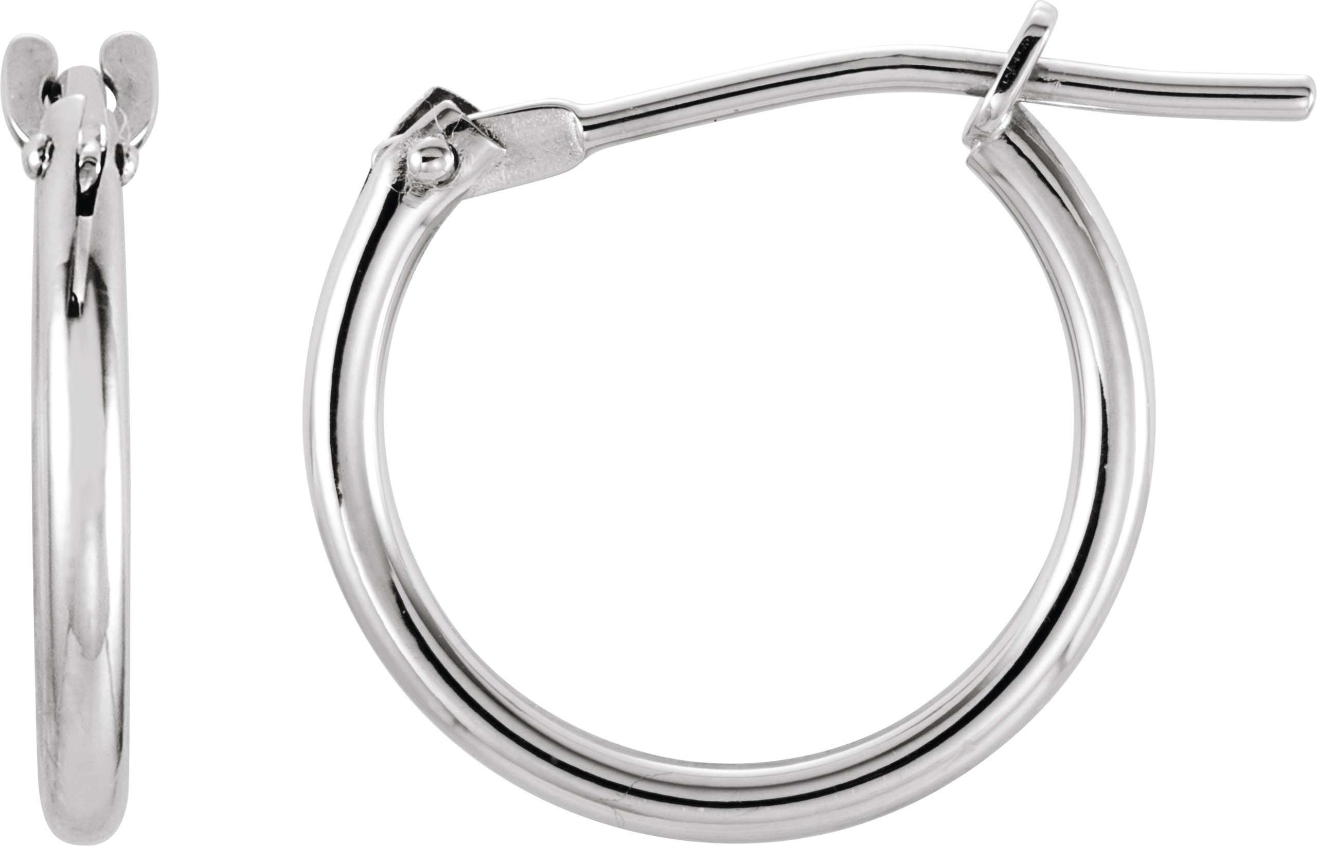 14K White 12.5 mm Hinged Hoop Earrings