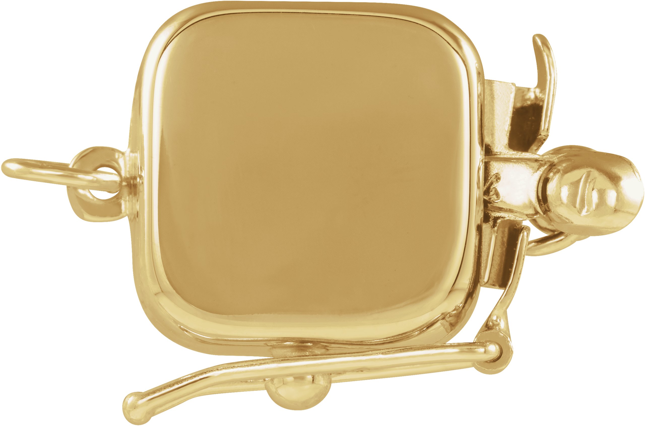 14K Solid Gold Plain Cushion Shape Pearl Box Bead Clasp Single Strand Engraving