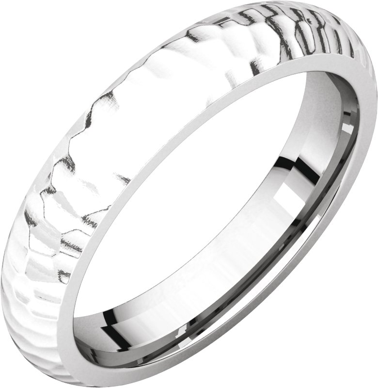 14K White 4 mm Half Round Band with Hammer Finish Size 7 