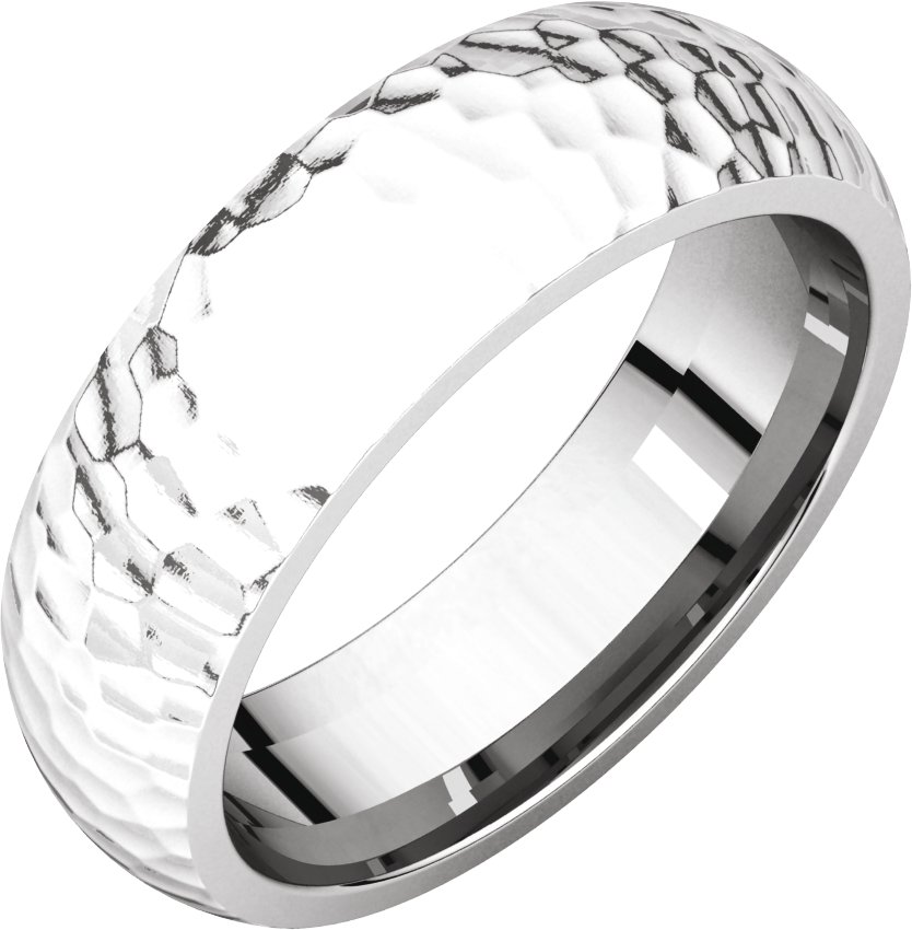 14K White 6 mm Half Round Band with Hammer Finish Size 10 