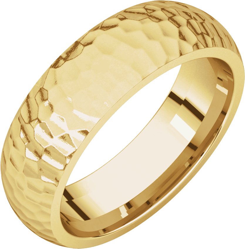 14K Yellow 6 mm Half Round Band with Hammer Finish Size 7.5 