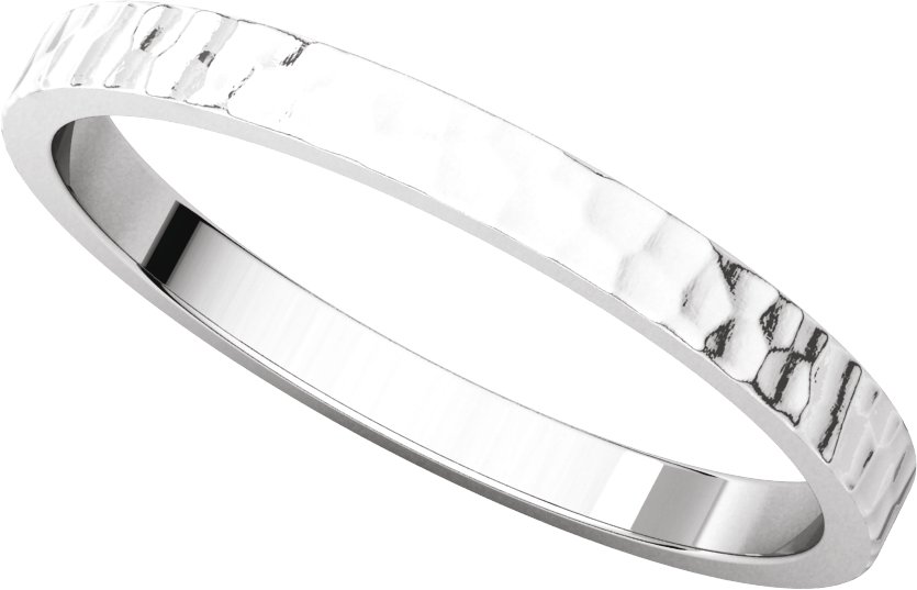 14K White 2 mm Flat Band with Hammer Finish Size 6