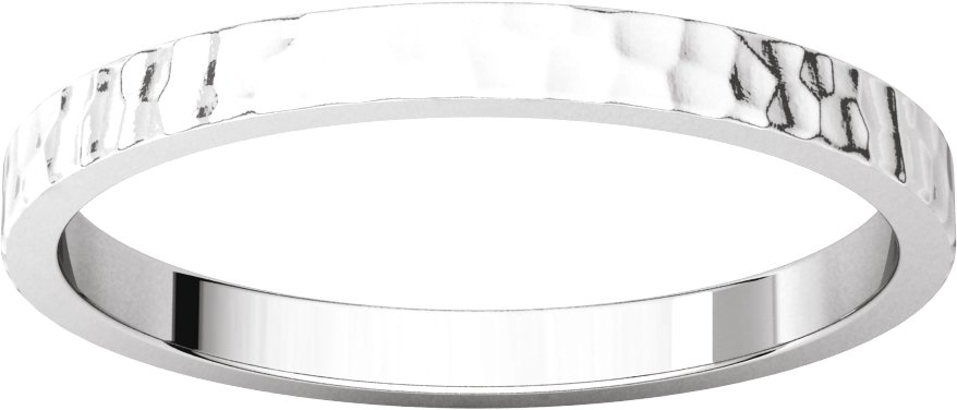 14K White 2 mm Flat Band with Hammer Finish Size 5