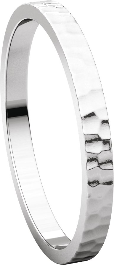 14K White 2 mm Flat Band with Hammer Finish Size 5