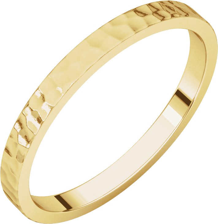 14K Yellow 2 mm Flat Band with Hammer Finish Size 6