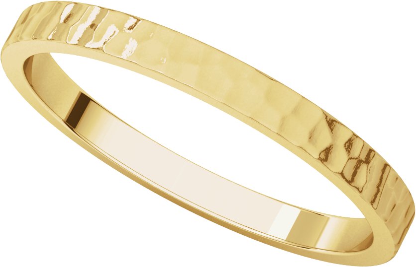 14K Yellow 2 mm Flat Band with Hammer Finish  Size 7