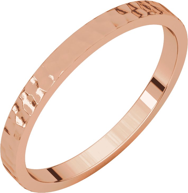 14K Rose 2 mm Flat Band with Hammer Finish Size 8.5