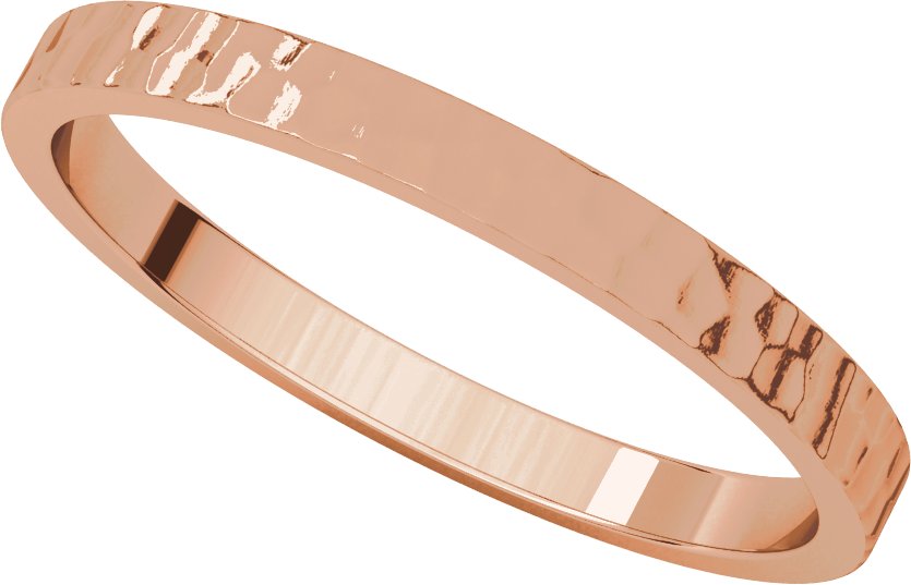 14K Rose 2 mm Flat Band with Hammer Finish Size 7