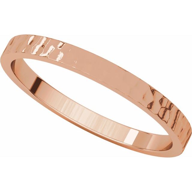 14K Rose 2 mm Flat Band with Hammer Finish Size 7