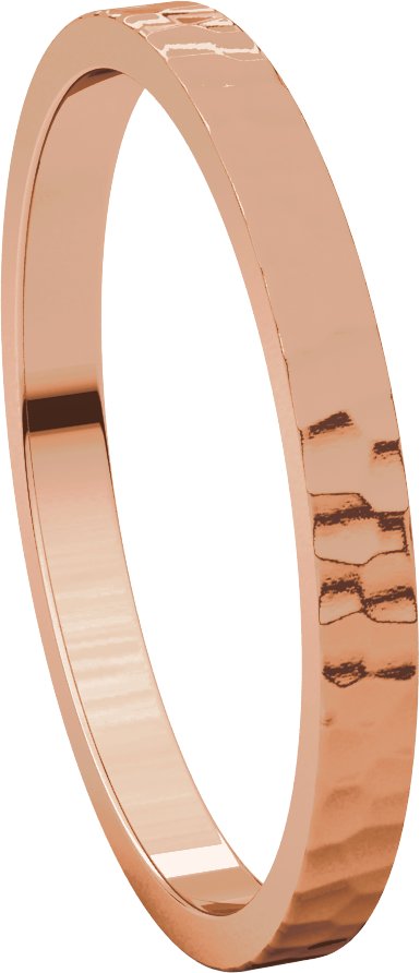 14K Rose 2 mm Flat Band with Hammer Finish Size 8.5
