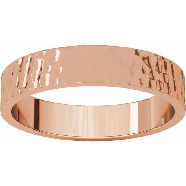 14K Rose 4 mm Flat Band with Hammer Finish Size 5.5
