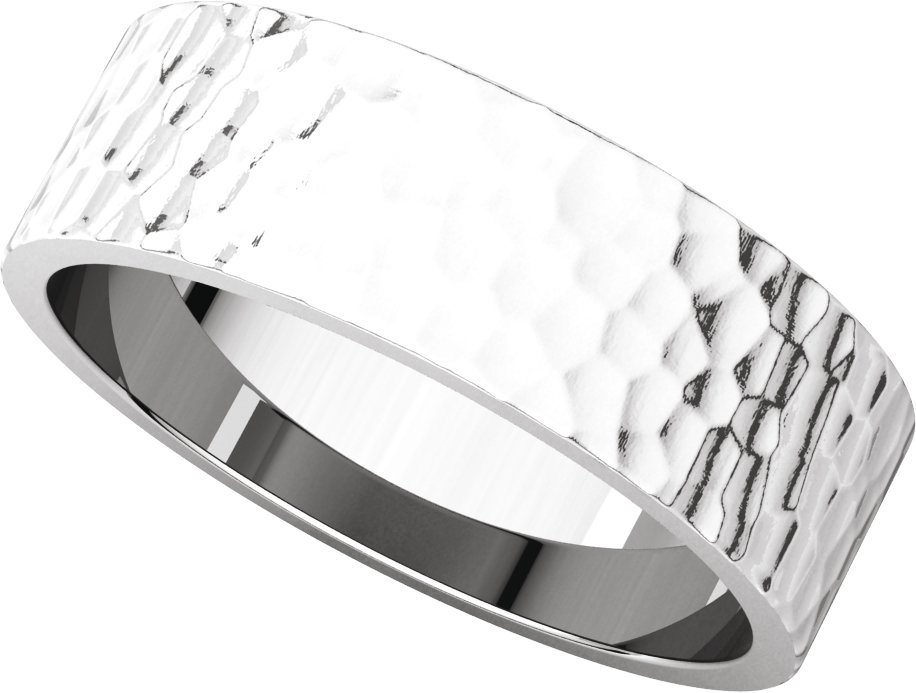 14K White 6 mm Flat Band with Hammer Finish Size 6