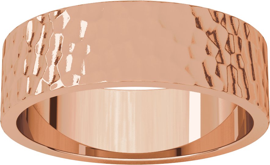 14K Rose 6 mm Flat Band with Hammer Finish Size 10
