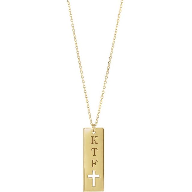 14K Yellow Engravable Pierced Cross Bar 16-18 Necklace