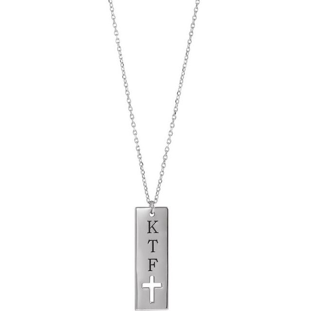 Sterling Silver Engravable Pierced Cross Engravable Bar 16-18 Necklace