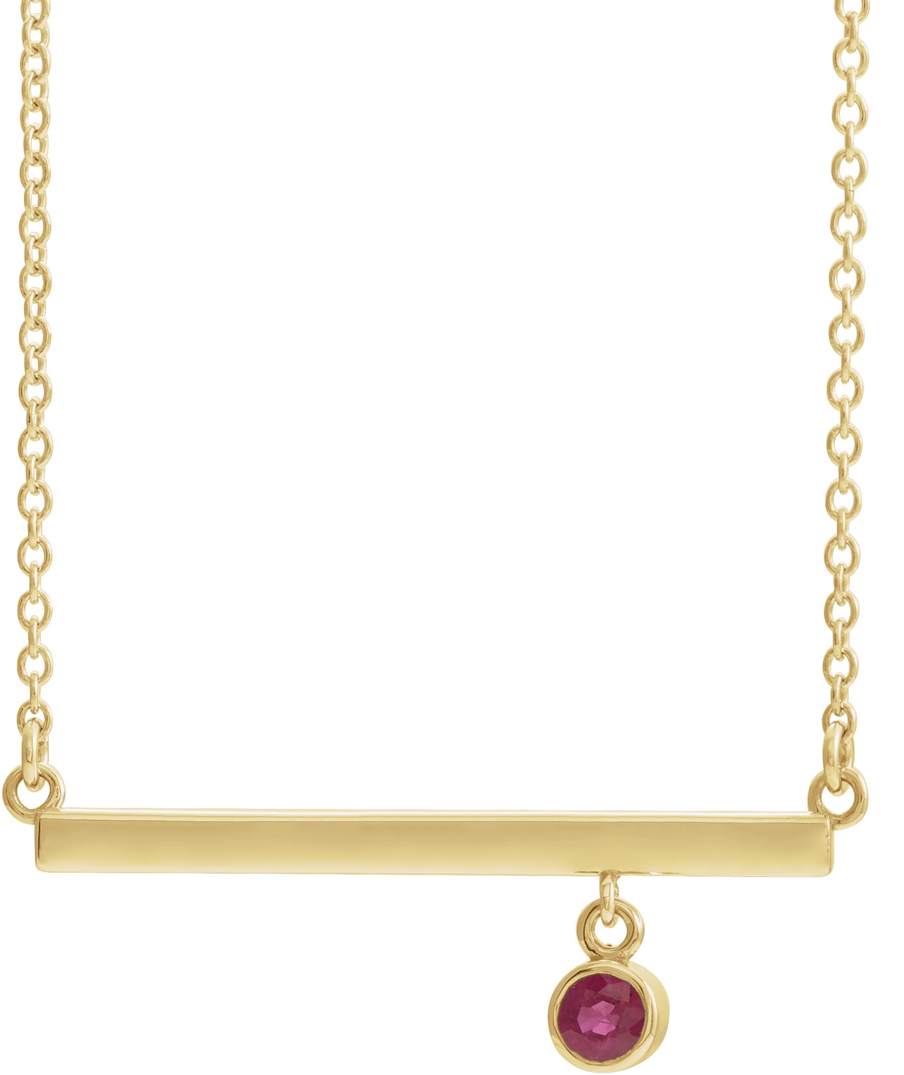 14K Yellow Lab-Grown Ruby Bezel-Set Bar 16 Necklace