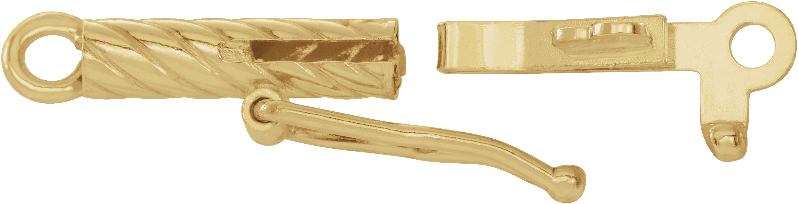 14K Yellow Gold Swirl Barrel Pearl Clasp w Rings Snap In Tongue Figure