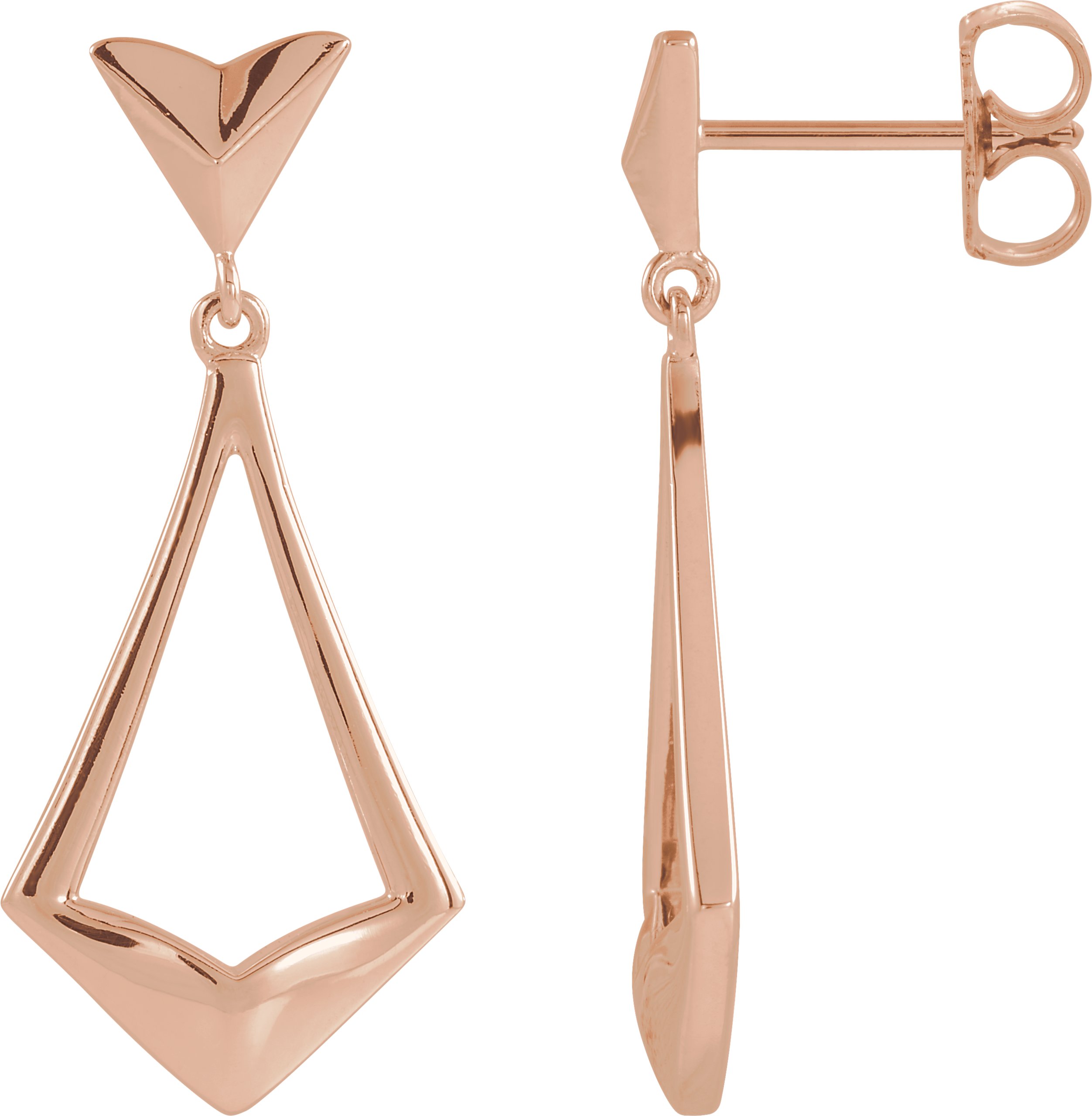 14K Rose Geometric Dangle Earrings with Backs