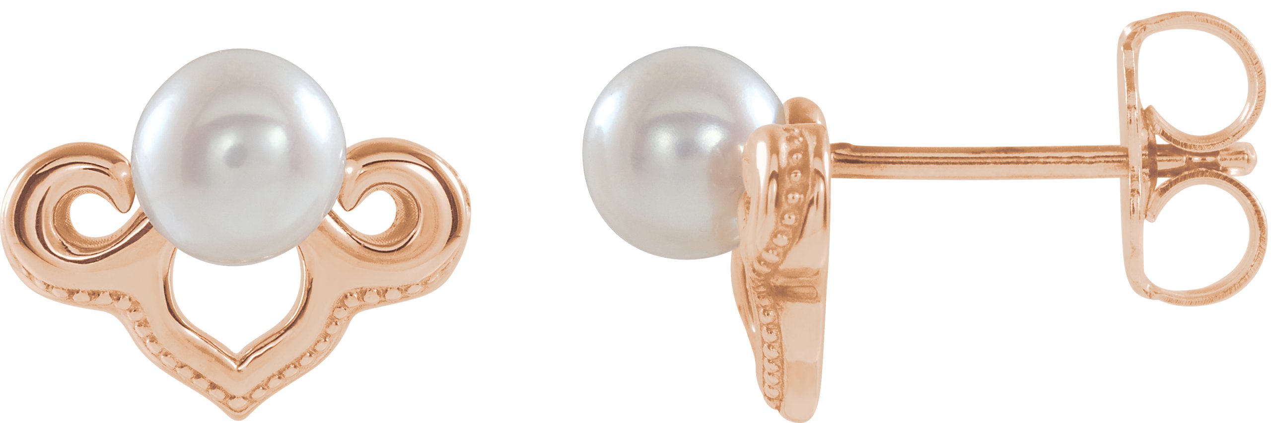 14K Rose Freshwater Cultured Pearl Earrings
