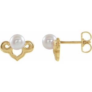 14K Yellow Freshwater Cultured Pearl Earrings