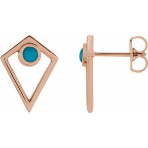 14K Rose Turquoise Cabochon Pyramid Earrings