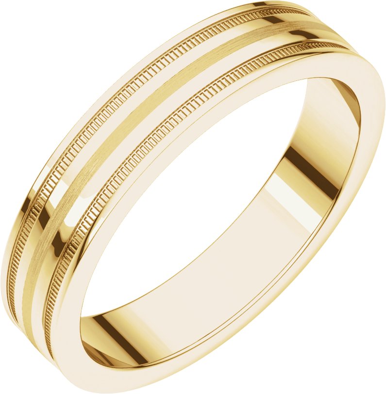 14K Yellow 4 mm Flat Edge Band with Satin Finish & Milgrain Size 8