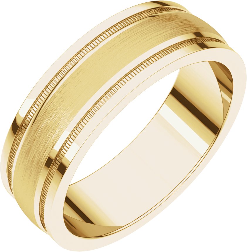 14K Yellow 6 mm Flat Edge Band with Satin Finish & Milgrain Size 10.5