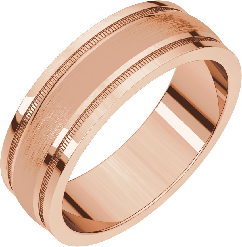 14K Rose 6 mm Flat Edge Band with Satin Finish & Milgrain Size 11