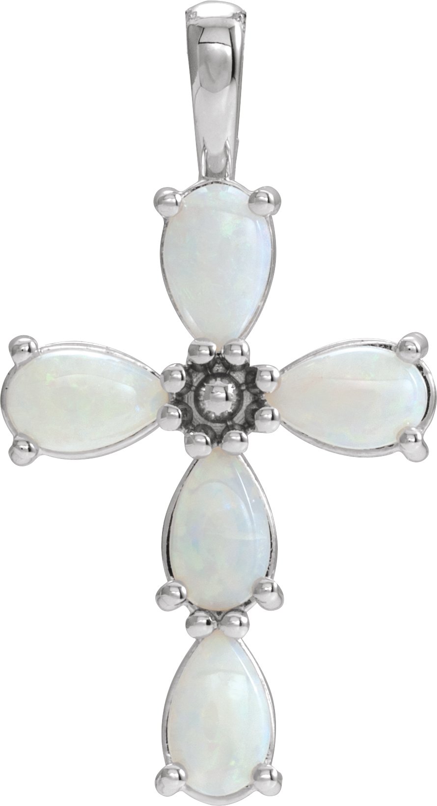 14K White Natural White Opal Cabochon Cross Pendant